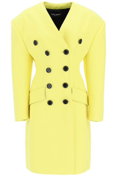 Shop Dolce & Gabbana Oversized Shoulders Wool Coat In Yellow