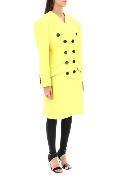 Shop Dolce & Gabbana Oversized Shoulders Wool Coat In Yellow