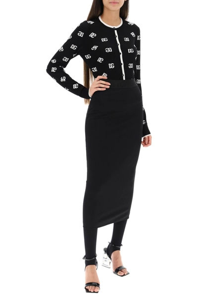 Dolce & Gabbana Intarsia Logo Virgin Wool Cardigan In Black