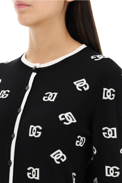 Shop Dolce & Gabbana All-over Logo Jacquard Cardigan In Black