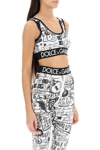 Shop Dolce & Gabbana Graffiti Print Sports Bra In White,black