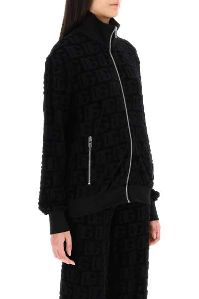 Shop Dolce & Gabbana Monogram Jacquard Velvet Sweatshirt In Black
