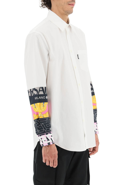 Shop Versace Shirt With Patchwork Inserts In White