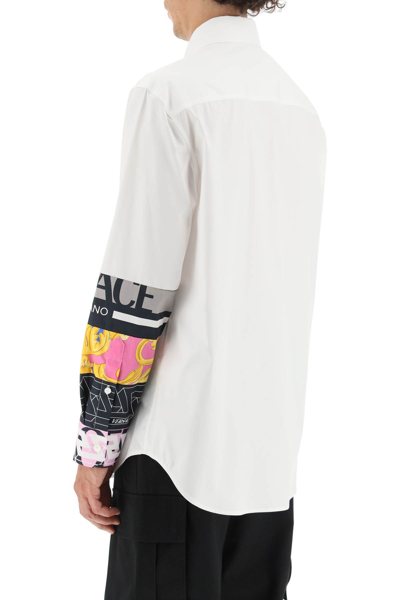 Shop Versace Shirt With Patchwork Inserts In White
