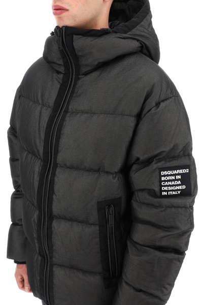 Dsquared2 Nylon Down Jacket With Logo Patch In Black