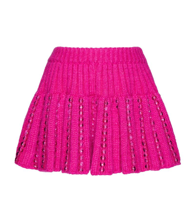 Shop Valentino Embellished Knit Mini Skirt In Pink