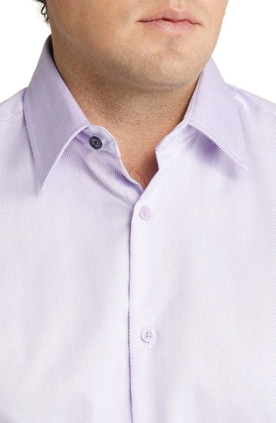 Duchamp Tailored Fit Herringbone Dress Shirt In Lilac