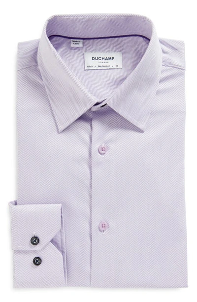 Duchamp Tailored Fit Herringbone Dress Shirt In Lilac