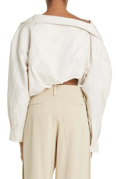 Shop Jacquemus La Chemise Mejean Crop Cotton & Linen Button-up Shirt In Light Beige