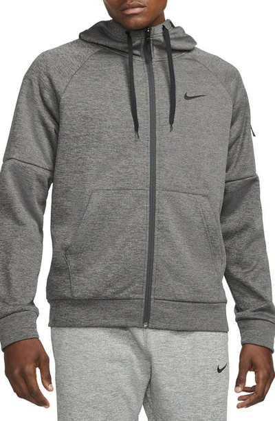 Shop Nike Therma-fit Fitness Full Zip Hoodie In Heather/ Dark Grey/ Black