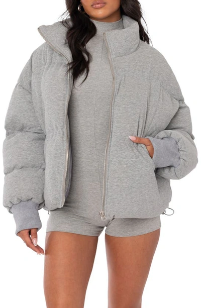 Shop Edikted Jersey Puffer Jacket In Grey Melange