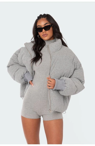 Shop Edikted Jersey Puffer Jacket In Grey Melange