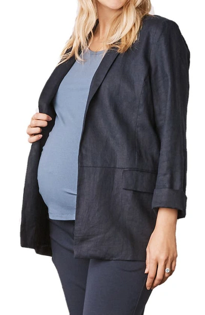 Shop Angel Maternity Linen Maternity Blazer In Navy