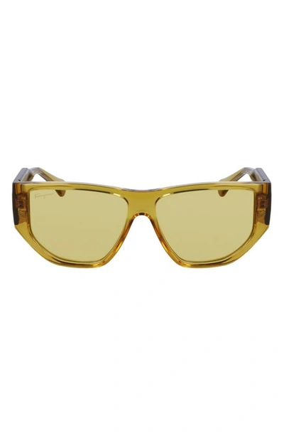 Salvatore Ferragamo 56mm Rectangular Sunglasses In Transparent Yellow |  ModeSens
