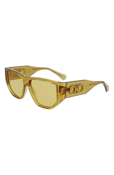 Shop Ferragamo 56mm Rectangular Sunglasses In Transparent Yellow