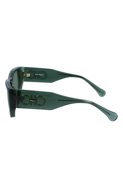 Shop Ferragamo 56mm Rectangular Sunglasses In Transparent Green