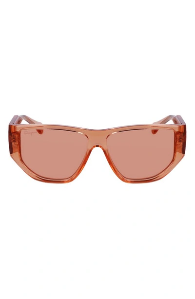 Shop Ferragamo 56mm Rectangular Sunglasses In Transparent Lobster