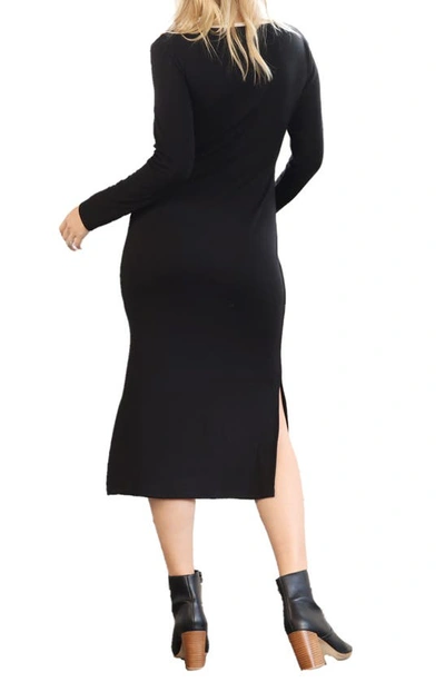 Shop Angel Maternity Pipe Detail Long Sleeve Cotton Blend Maternity Dress In Black