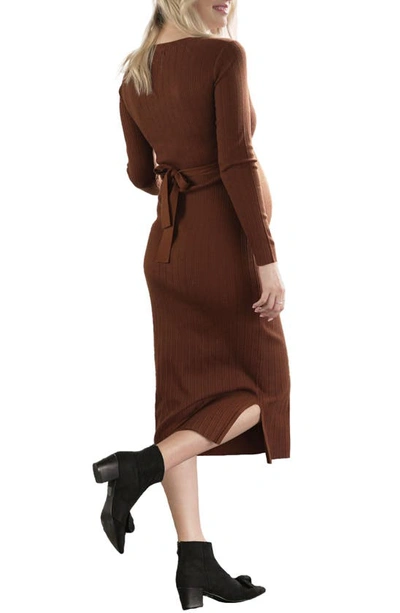 Shop Angel Maternity Knit Midi Maternity/nursing Dress In Walnut