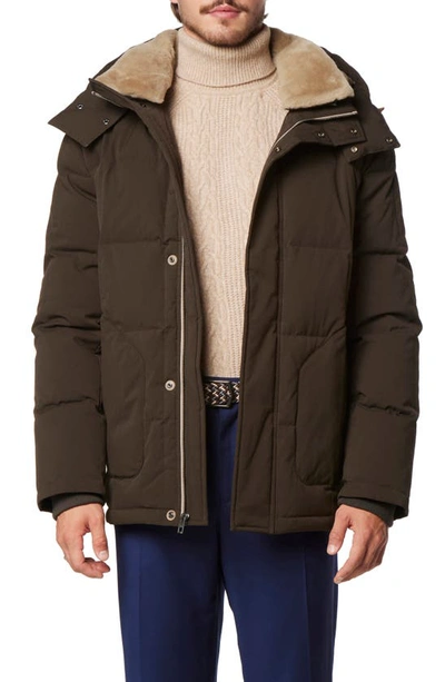 Shop Andrew Marc Gorman Genuine Shearling Lined Down Jacket In Jungle