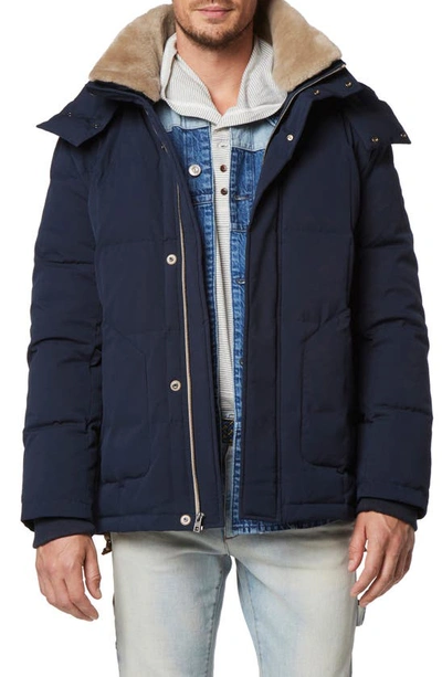 Shop Andrew Marc Gorman Genuine Shearling Lined Down Jacket In Ink