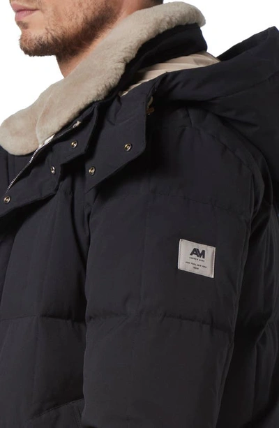 Shop Andrew Marc Gorman Genuine Shearling Lined Down Jacket In Black