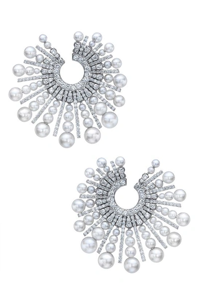 Shop Mindi Mond Akoya Pearl & Diamond Spoke Earrings In Pearl/ 18k Wg