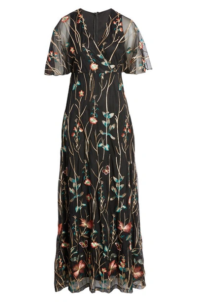 Shop Kiyonna Embroidered Elegance Floral Gown In Onyx