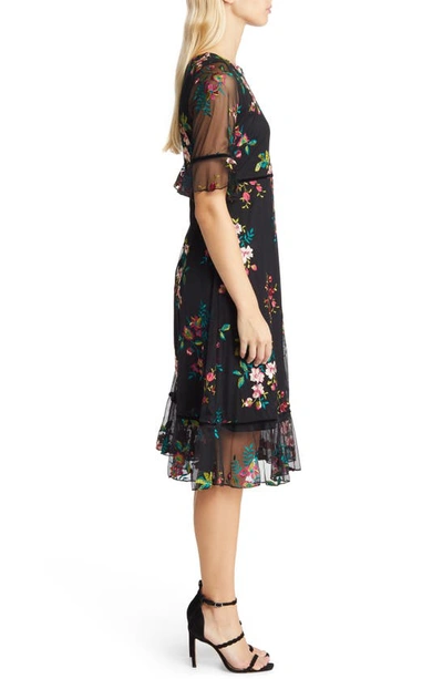 Shop Kiyonna Wildflower Embroidered Midi Dress In Onyx