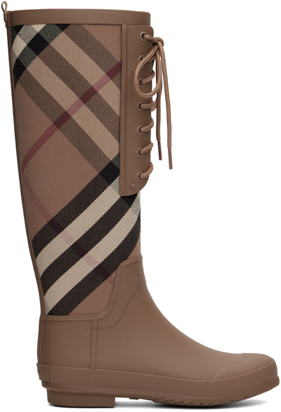 Burberry Vintage Check Canvas & Rubber Rain Boot In Brown | ModeSens