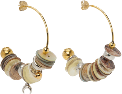 Shop Marine Serre Gold Nacre Disk Loop Earrings In 12 Gold