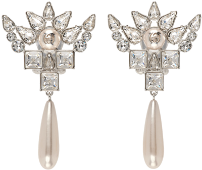Shop Gucci Silver Interlocking G Earrings In 8113 0926/crystal/pe