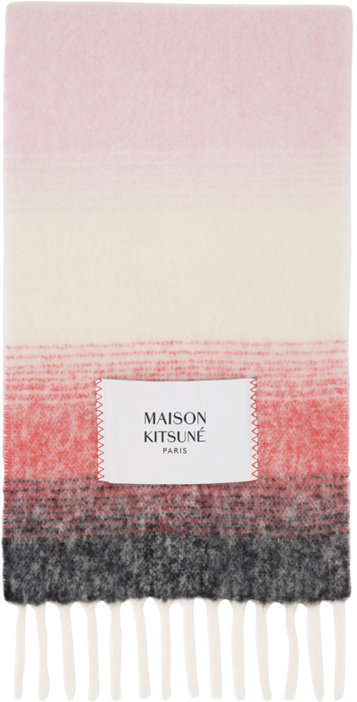 Shop Maison Kitsuné Pink Gradient Scarf In S621 Pink Red Stripe