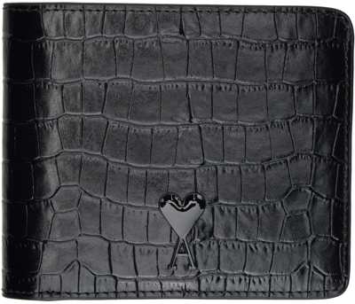 Shop Ami Alexandre Mattiussi Black Croc-embossed Wallet In Black/001