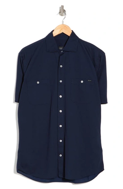 Shop Alton Lane Sandbar Piqué Double Pocket Short Sleeve Shirt In Navy Solid