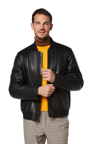 Shop Andrew Marc Macneil Leather Bomber Jacket In Black