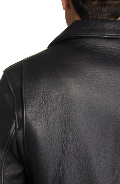 Shop Schott Nyc Wool Lined Bison Leather Car Coat In Black