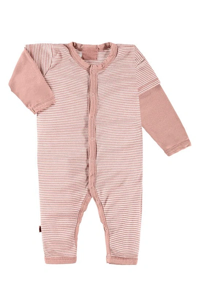 Shop Paigelauren Stripe Long Sleeve Romper In Soft Pink Stripe