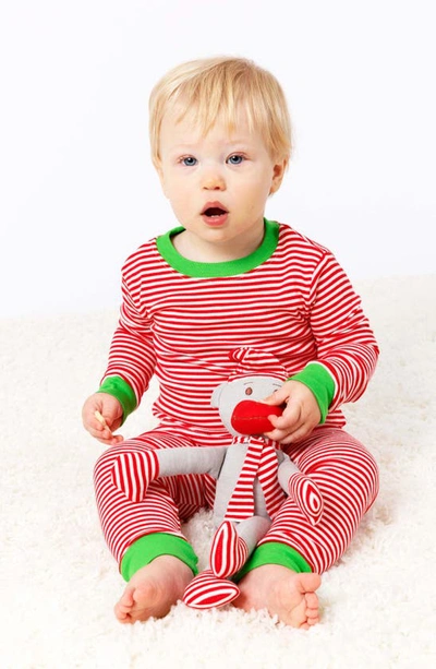 Under The Nile Babies' Organic Cotton Holiday Two-piece Fitted Pajamas & Toy Set In Red