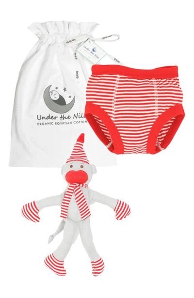 Under The Nile Babies' Red Training Pants & Stuffed Monkey Toy Set