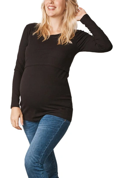 Shop Angel Maternity Long Sleeve Maternity/nursing Top In Black