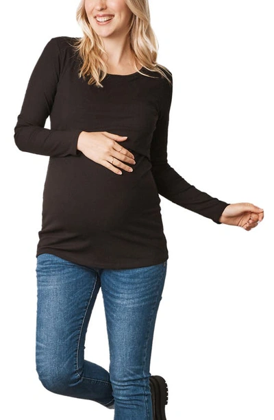 Shop Angel Maternity Long Sleeve Maternity/nursing Top In Black