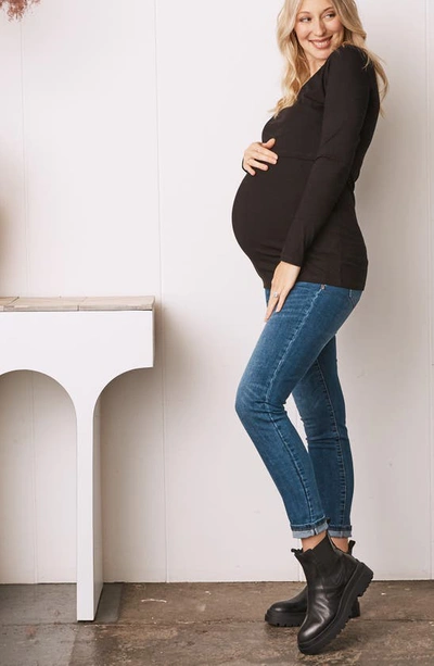 Angel Maternity Long Sleeve Maternity/nursing Top In Black