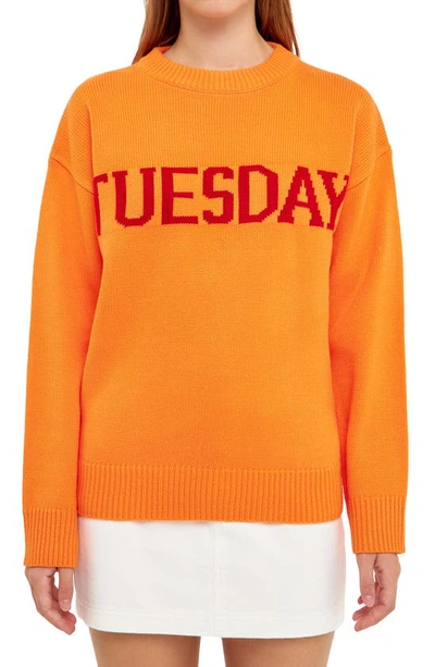 Shop English Factory Weekday Motif Sweater In Orange/ Red