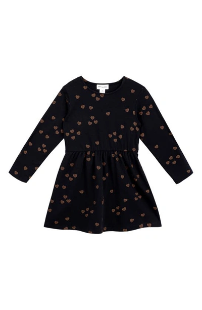 Shop Miles The Label Kid's Basketball Hearts Long Sleeve Stretch Organic Cotton Dress In Black