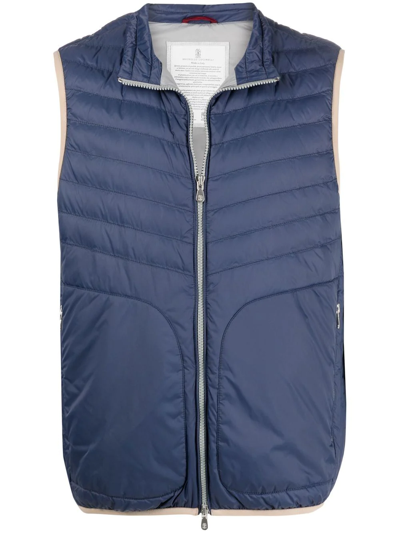 Shop Brunello Cucinelli Vest With Zip In Blue