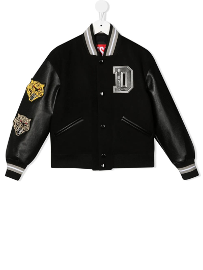 Shop Diesel Kids Black Bomber Jacket With Applications In Nero