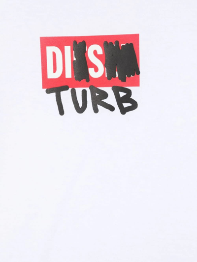 Shop Diesel Kids White T-shirt With Disturb Printed Logo In Bianco