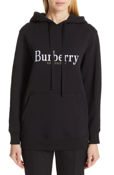 Shop Burberry Pelorus Embroidered Archive Logo Hoodie In Black