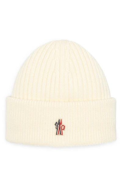 Moncler Appliqued Padded Ribbed Wool Beanie In Natural
